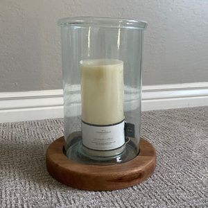 Threshold Wooden & Glass Hurricane Lamp with Battery Operated Candle